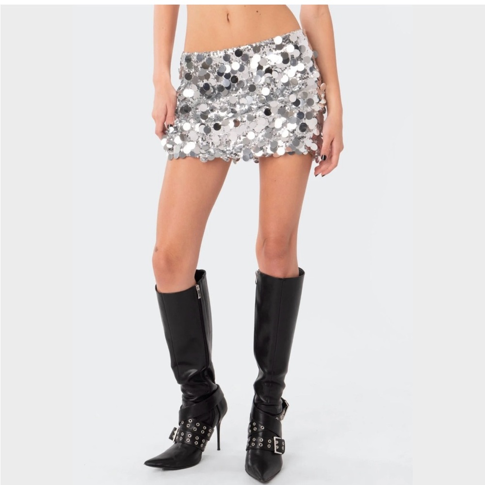 Edikted Shimmering Silver Mini Skirt